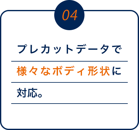 04 プレカットデータで様々なボディ形状に対応。